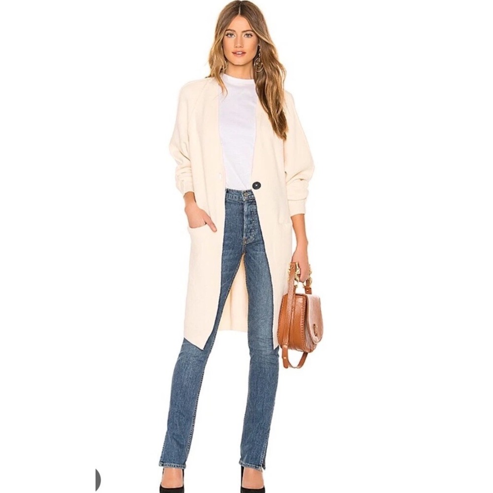 Free People Womens Cream Ribbed Longline Single Button Cardigan Sweater XS